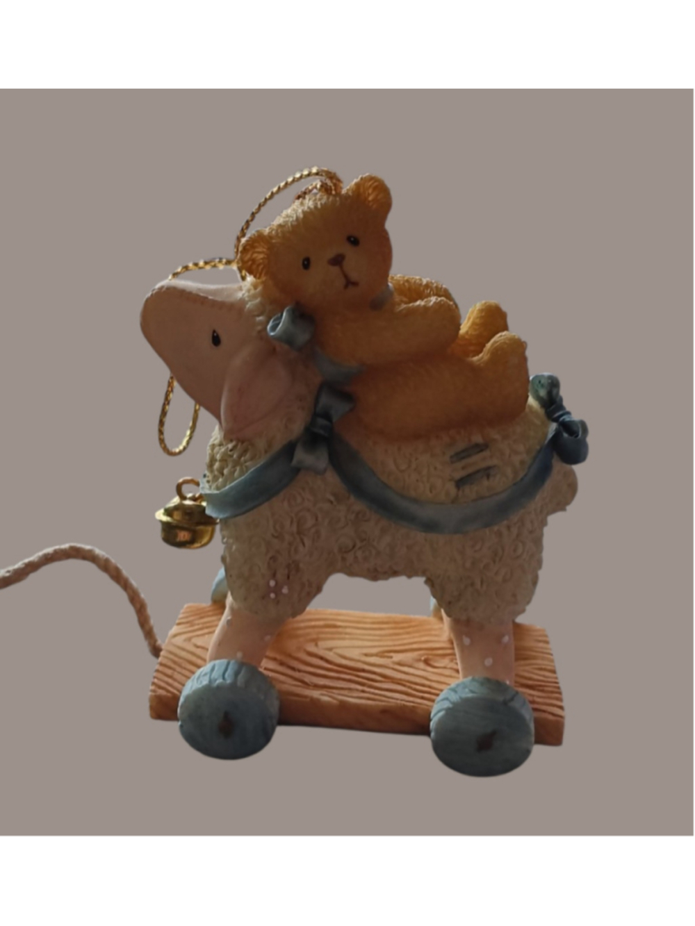 NIB Cherished Teddies Ornament Antique Toy Lamb with Saddle Beige Blue. 707201